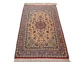 3x5 Ivory, Aqua, Blue Color Hand Knotted Isfahan Wool & Silk Traditional Oriental Rug